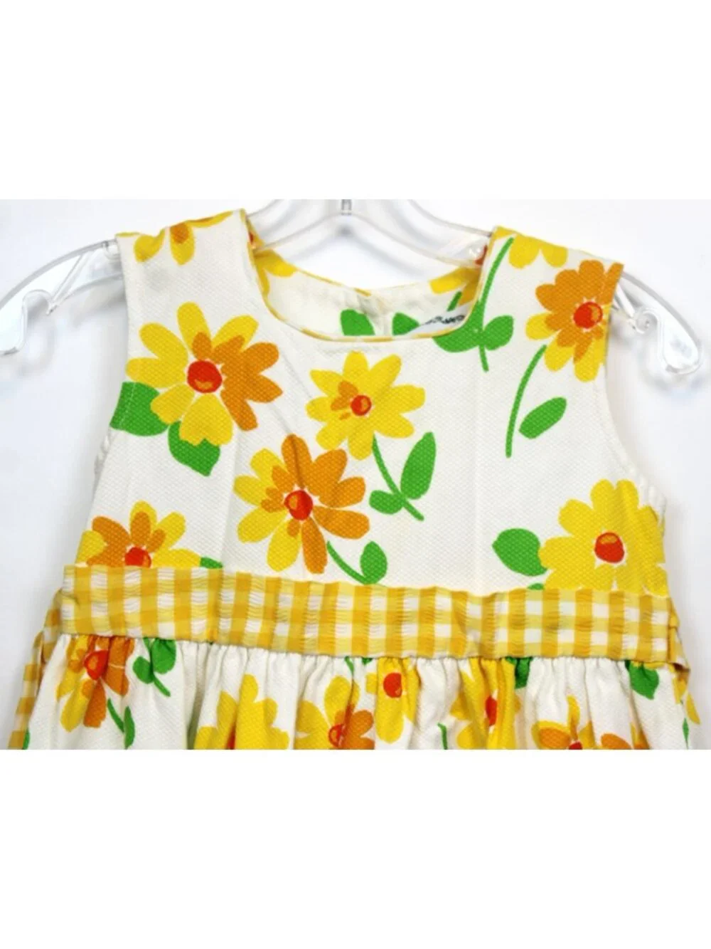 Catherine Rebecca White Yellow Floral Dress z 8 Spring Summer Waffle Knit Gingha